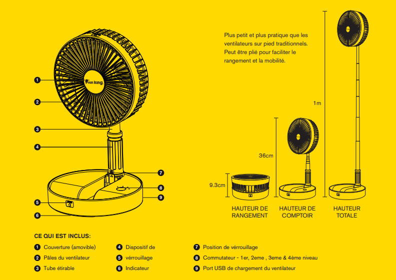 Ventilateur Portable Ventilateur De Table Pliable Ventilateur Mural Rechargeable Usb 45